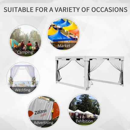 4 x 3 m Outdoor Waterproof Party Tent Wedding Gazebo with PE Canopy and Panel - White