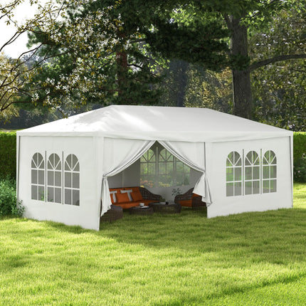 6 x 3 m Outdoor Waterproof Party Tent with 6 Removable Side Walls - White