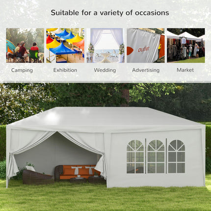 6 x 3 m Outdoor Waterproof Party Tent with 6 Removable Side Walls - White