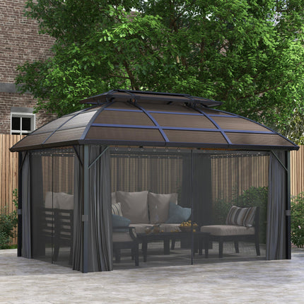 4 x 3m Aluminium Frame Hard Gazebo with Accessories - Brown