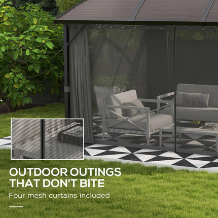 4 x 3m Aluminium Frame Hard Gazebo with Accessories - Brown