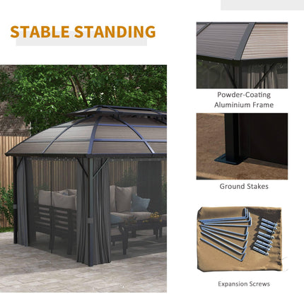 4 x 3m Aluminium Frame Hard Gazebo with Accessories - Brown