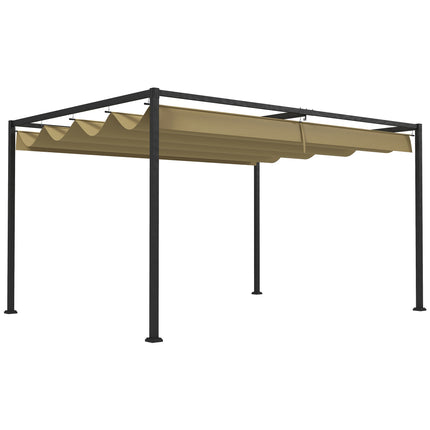 3x2m Metal Pergola with Retractable Roof Garden Gazebo Canopy Shelter - Khaki