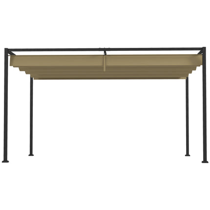 3x2m Metal Pergola with Retractable Roof Garden Gazebo Canopy Shelter - Khaki