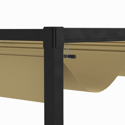 3x2m Metal Pergola with Retractable Roof Garden Gazebo Canopy Shelter - Khaki