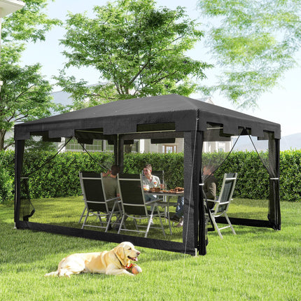4 x 3 m Waterproof Party Tent Wedding Gazebo Outdoor Canopy Shade - Dark Grey