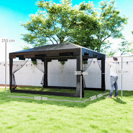4 x 3 m Waterproof Party Tent Wedding Gazebo Outdoor Canopy Shade - Dark Grey