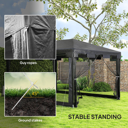 4 x 3 m Waterproof Party Tent Wedding Gazebo Outdoor Canopy Shade - Dark Grey