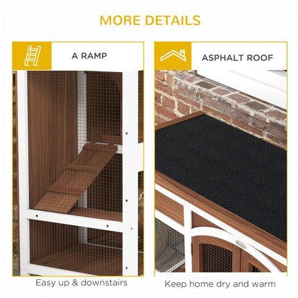 Two-Tier Wooden Pet Hutch with Openable Roof and Slide-Out Tray - Brown Black White