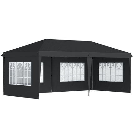 3 x 6m Pop Up Gazebo Set with Adjustable Height & Removable Sidewalls - Black