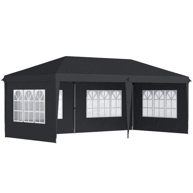 3 x 6m Pop Up Gazebo Set with Adjustable Height & Removable Sidewalls - Black