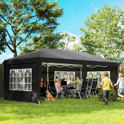 3 x 6m Pop Up Gazebo Set with Adjustable Height & Removable Sidewalls - Black