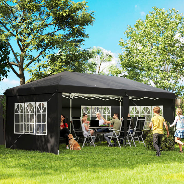 3 x 6m Pop Up Gazebo Set with Adjustable Height & Removable Sidewalls - Black