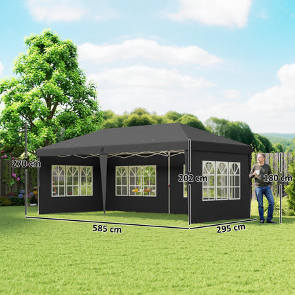 3 x 6m Pop Up Gazebo Set with Adjustable Height & Removable Sidewalls - Black