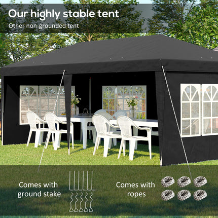 3 x 6m Pop Up Gazebo Set with Adjustable Height & Removable Sidewalls - Black
