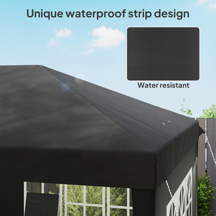 3 x 6m Pop Up Gazebo Set with Adjustable Height & Removable Sidewalls - Black