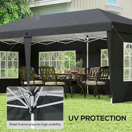 3 x 6m Pop Up Gazebo Set with Adjustable Height & Removable Sidewalls - Black