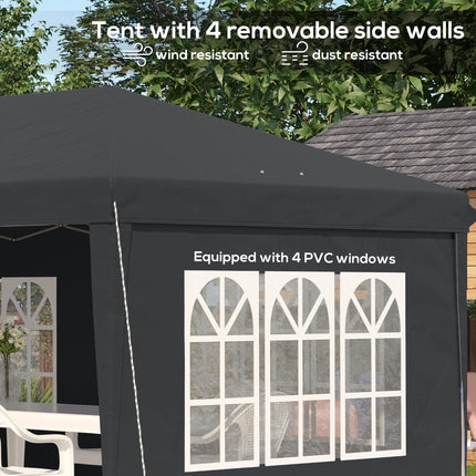 3 x 6m Pop Up Gazebo Set with Adjustable Height & Removable Sidewalls - Black