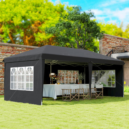 3 x 6m Pop Up Gazebo Set with Adjustable Height & Removable Sidewalls - Black