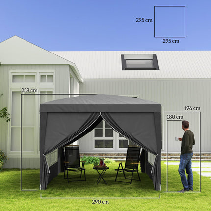 3 x 3 Metres Pop Up Water Resistant Gazebo Tent with Carry Bag - Grey