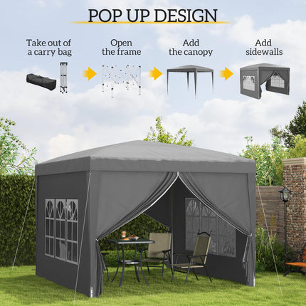 3 x 3 Metres Pop Up Water Resistant Gazebo Tent with Carry Bag - Grey