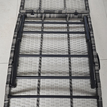 Rattan Folding Sun Lounger with Padded Cushion and Pillow - Grey