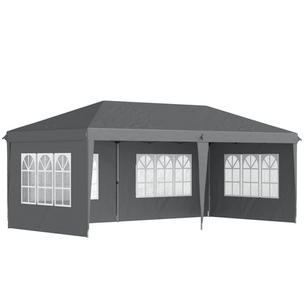 3 x 6m Pop Up Gazebo Set with Adjustable Height & Sidewalls - Grey