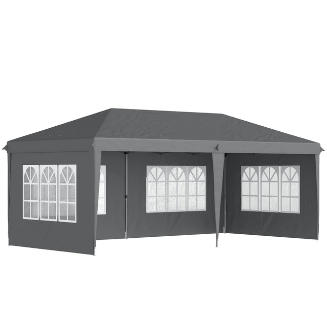 3 x 6m Pop Up Gazebo Set with Adjustable Height & Sidewalls - Grey
