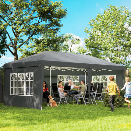 3 x 6m Pop Up Gazebo Set with Adjustable Height & Sidewalls - Grey