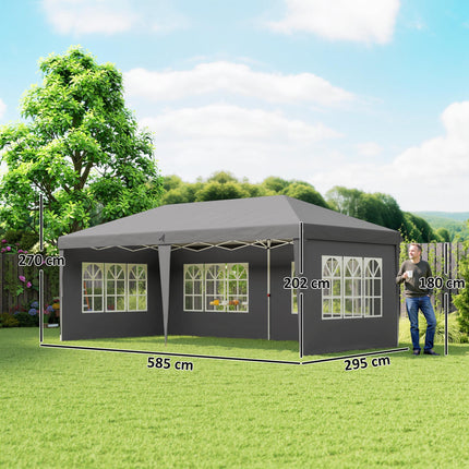 3 x 6m Pop Up Gazebo Set with Adjustable Height & Sidewalls - Grey