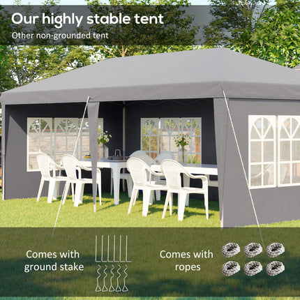 3 x 6m Pop Up Gazebo Set with Adjustable Height & Sidewalls - Grey