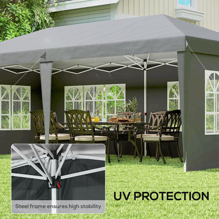 3 x 6m Pop Up Gazebo Set with Adjustable Height & Sidewalls - Grey