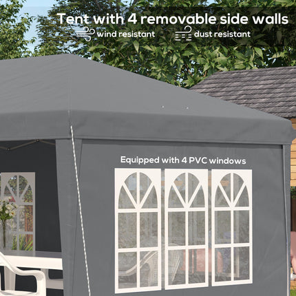3 x 6m Pop Up Gazebo Set with Adjustable Height & Sidewalls - Grey