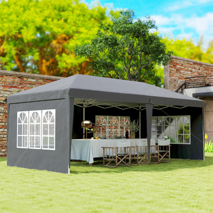 3 x 6m Pop Up Gazebo Set with Adjustable Height & Sidewalls - Grey