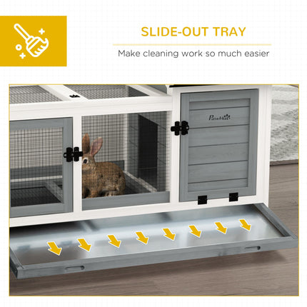 Wooden Rabbit Hutch with Removable Tray and Wheels for Guinea Pigs - Grey