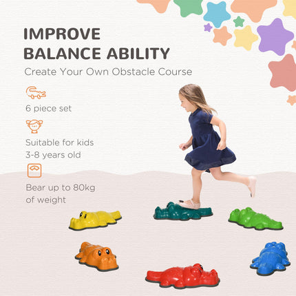 Set of 6 Crocodile Sensory Stepping Stones with Anti-Slip Edges - Colourful