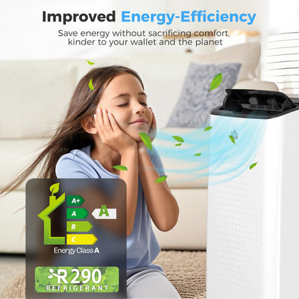 12,000 BTU Mobile Air Conditioner for Rooms up to 26m² with WiFi, Dehumidifier, Fan & 24H Timer - White