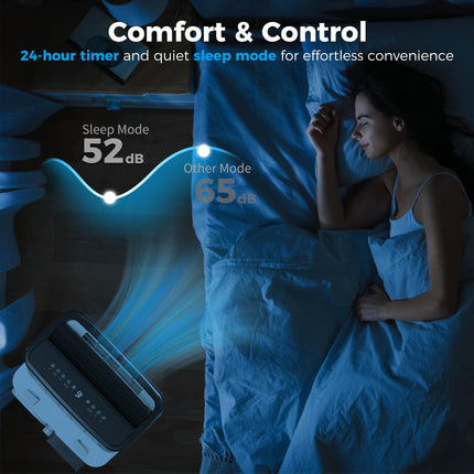 12,000 BTU Mobile Air Conditioner for Rooms up to 26m² with WiFi, Dehumidifier, Fan & 24H Timer - White