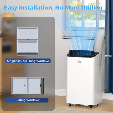 12,000 BTU Mobile Air Conditioner for Rooms up to 26m² with WiFi, Dehumidifier, Fan & 24H Timer - White