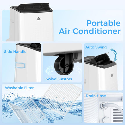 12,000 BTU Mobile Air Conditioner for Rooms up to 26m² with WiFi, Dehumidifier, Fan & 24H Timer - White