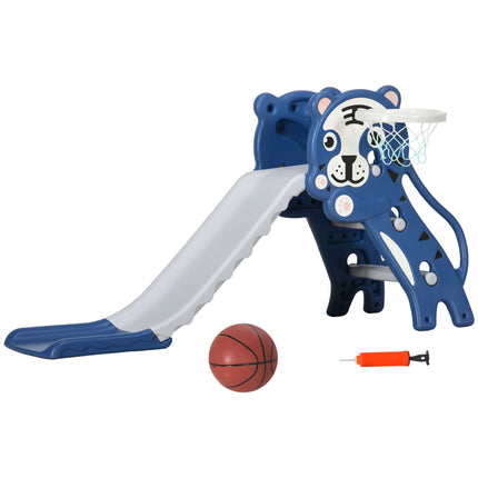 2 in 1 Indoor Baby Slide with Basketball Hoop for Ages 18-36 Months - Blue