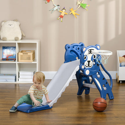 2 in 1 Indoor Baby Slide with Basketball Hoop for Ages 18-36 Months - Blue