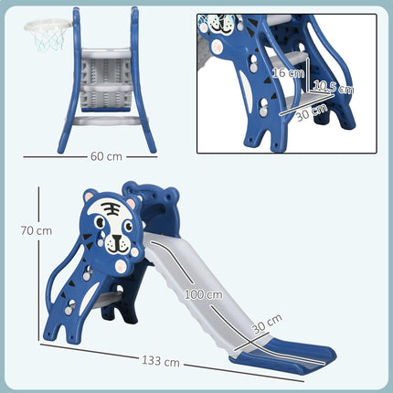 2 in 1 Indoor Baby Slide with Basketball Hoop for Ages 18-36 Months - Blue