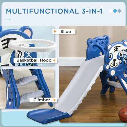 2 in 1 Indoor Baby Slide with Basketball Hoop for Ages 18-36 Months - Blue