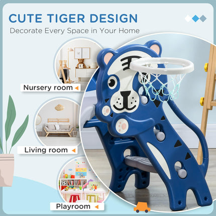 2 in 1 Indoor Baby Slide with Basketball Hoop for Ages 18-36 Months - Blue