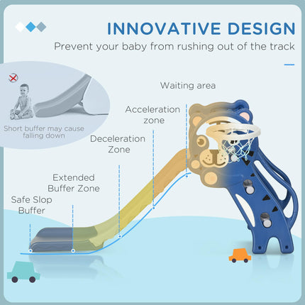 2 in 1 Indoor Baby Slide with Basketball Hoop for Ages 18-36 Months - Blue