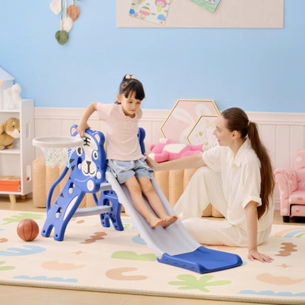 2 in 1 Indoor Baby Slide with Basketball Hoop for Ages 18-36 Months - Blue