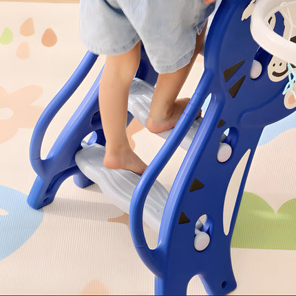 2 in 1 Indoor Baby Slide with Basketball Hoop for Ages 18-36 Months - Blue