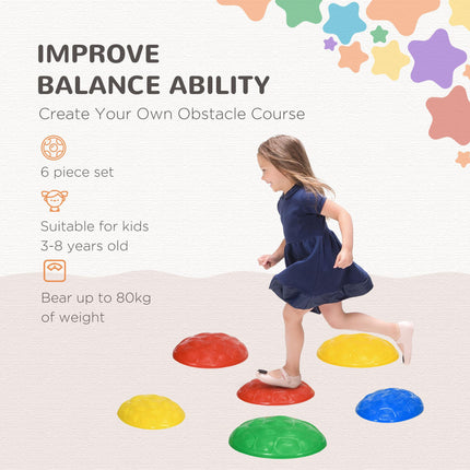 6 Piece Kids Balance Stepping Stones Set with Non-Slip Mats - Blue