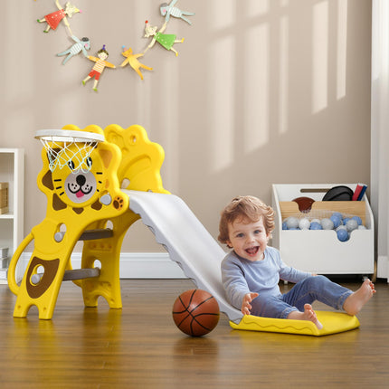 Baby Slide with Basketball Hoop for Toddlers 18-36 Months, Indoor Kids Slide - Yellow